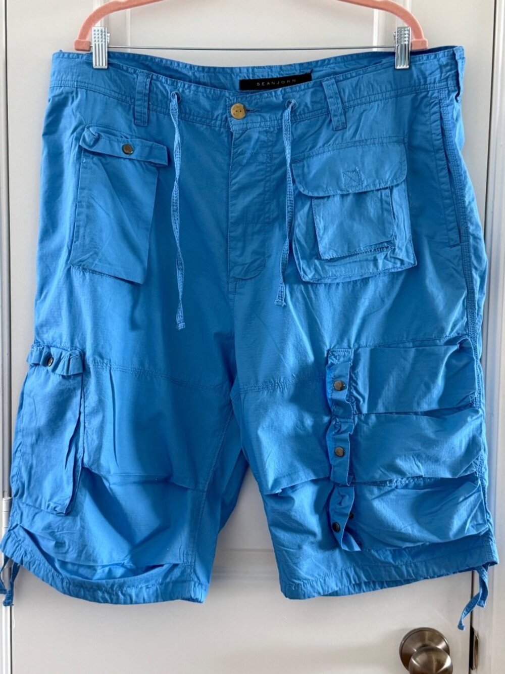 Sean John Mens Blue Cargo Shorts Size 38 Cotton Lightweight Casual
